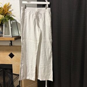 Allen Allen White Linen Drawstring Trousers